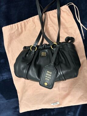 Miu Miu Black mini Napa Leather Joie Shoulder bag with Gold Hardware